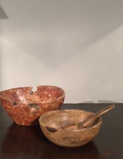19th Century Swedish Dug out Painted Birch Bowls having an amazing patina.