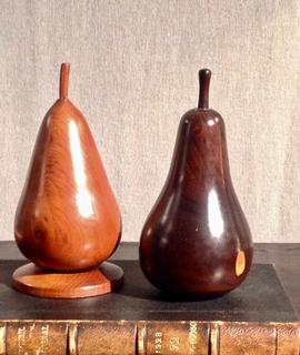 A early 20th Century English Fruitwood Treen pear Drawing Model and a 19th Century Lignum Vitae Treen Pear Drawing Model