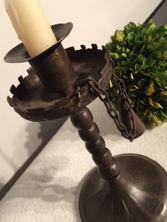 An 18th Century Scottish Wrought Iron Candlestick With Candle Snuffer having a Beautiful Patina.