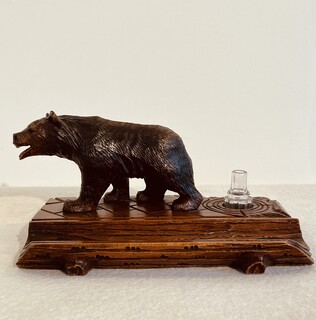 An Antique ' Black Forest' Carved Walking Bear with Pen Inkwell. Ca 1900.
