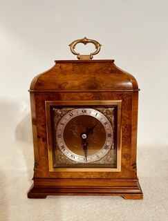 An Early 20th Century Burr Walnut ' Elliott of London ' Clock. Retailed by Garrard & Co, Regent Street, London.