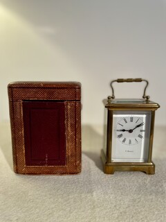 An Early 20th Century Four Glass Brass Carriage Clock and Original Case with Key. Margot . Ca 1910.