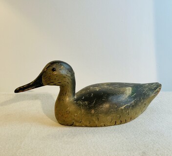 An English Antique Hand Carved Wooden Decoy Duck . Ca 1900.