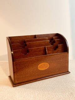 An English Edwardian Mahogany Letter Rack with Satinwood Inlay
