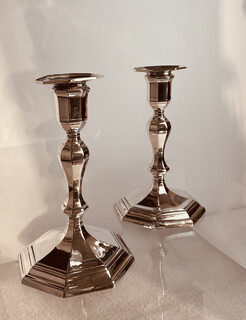 Pair of Silver Candlesticks. 19th Century , England.