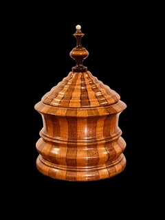 A Beautiful Antique Tobacco Jar Consisting of Separate Parts of Two Different types of Wood, having the inner Cover for tobacco. Ca 1800