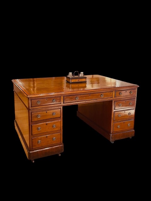 A Beautiful English 19th Century Mahogany Partners Desk with Original leather having a Stunning Patina.