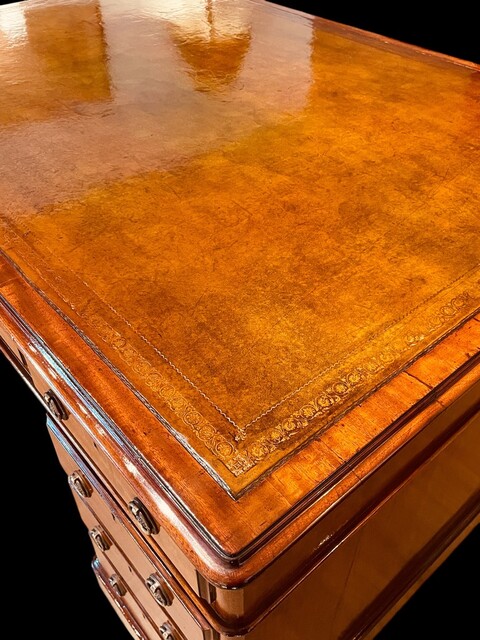 A Beautiful English 19th Century Mahogany Partners Desk with Original leather having a Stunning Patina.