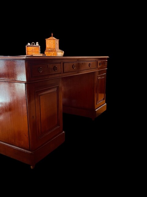 A Beautiful English 19th Century Mahogany Partners Desk with Original leather having a Stunning Patina.