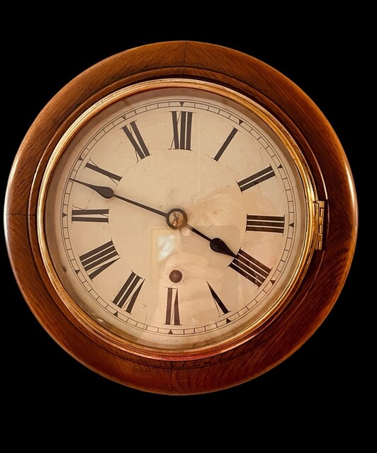 A Beautiful English 19th Century Oak Round Wall Clock.