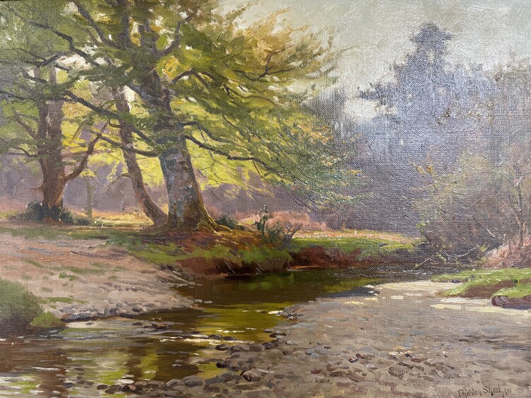 A New Forest Stream.Oil on Canvas . Frederick Golden Short ( 1863-1936) . Signed and Dated 1901 Lower right.