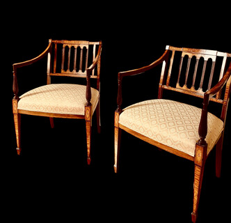 A Stunning pair of Edwardian Mahogany Arm Chairs having beautiful Inlay.