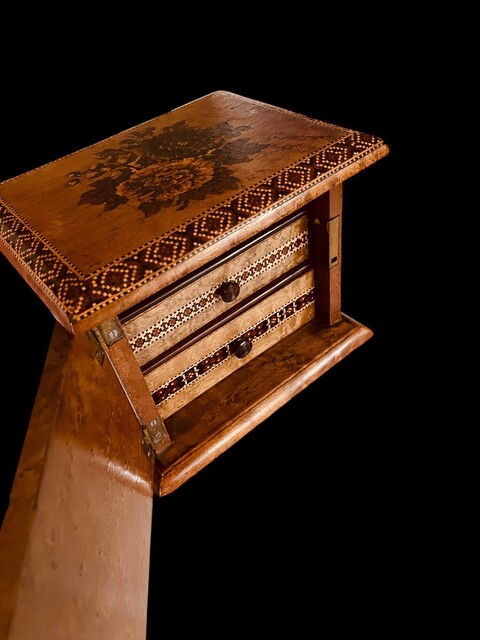 An English 19th Century Bird Eye Maple ' Tunbridge Ware ' Cabinet. Ca 1870.