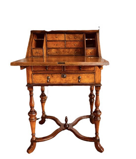 An English 19th Century Burr Walnut Small Bureau. Queen Ann Style.