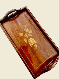 An English 19th Century Rectangular Mahogany Tray having a Beautiful Floral Marquetry.