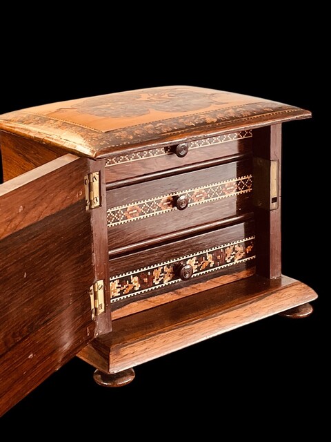 An English 19th Century ' Tunbridge Ware ' Cabinet. Ca 1870