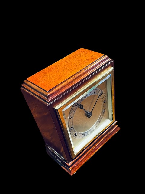 An English Art Deco Mahogany Desk / Mantel Clock