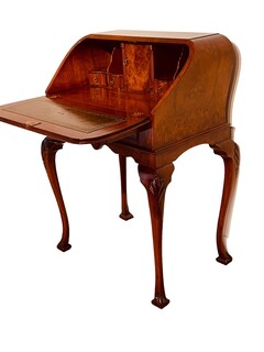 An English Burr Walnut Antique Small Bureau.