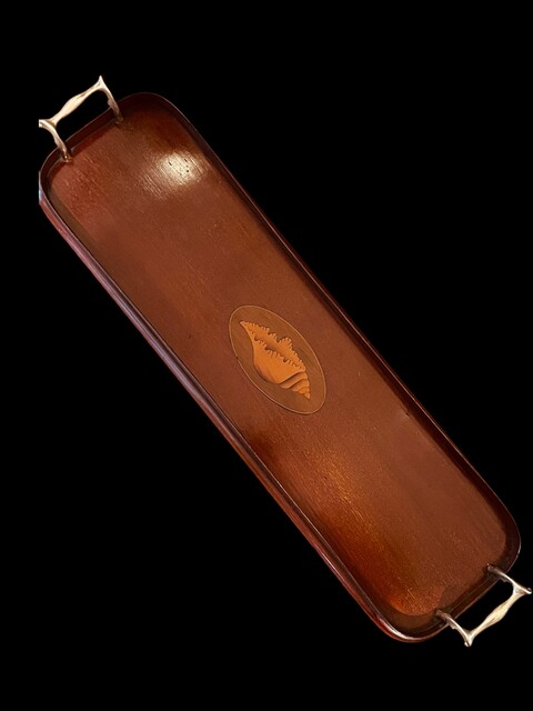 An English Edwardian Mahogany Tray with Satinwood Inlay.