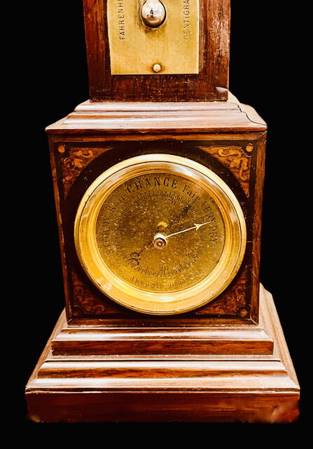 An English Edwardian Miniature Grandfather Clock having a Thermometer and Barometer.