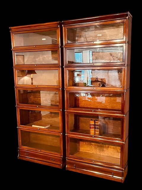 An English Pair of Mahogany Globe Wernicke Bookcases. Six Sections high