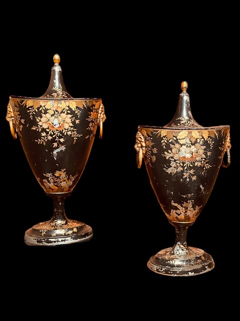 An English Pair of Regency Tole Chestnut Vases Ca. 1800.